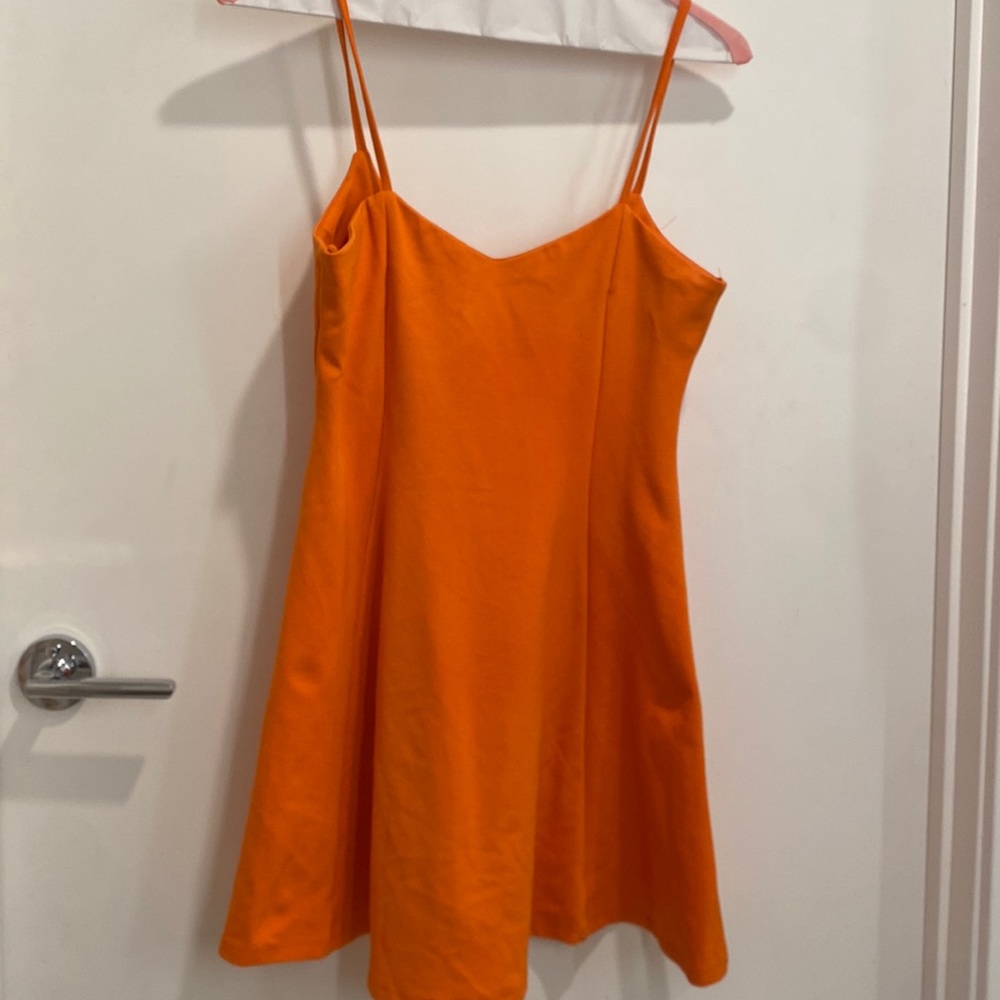Zara trafluc bright orange mini dress